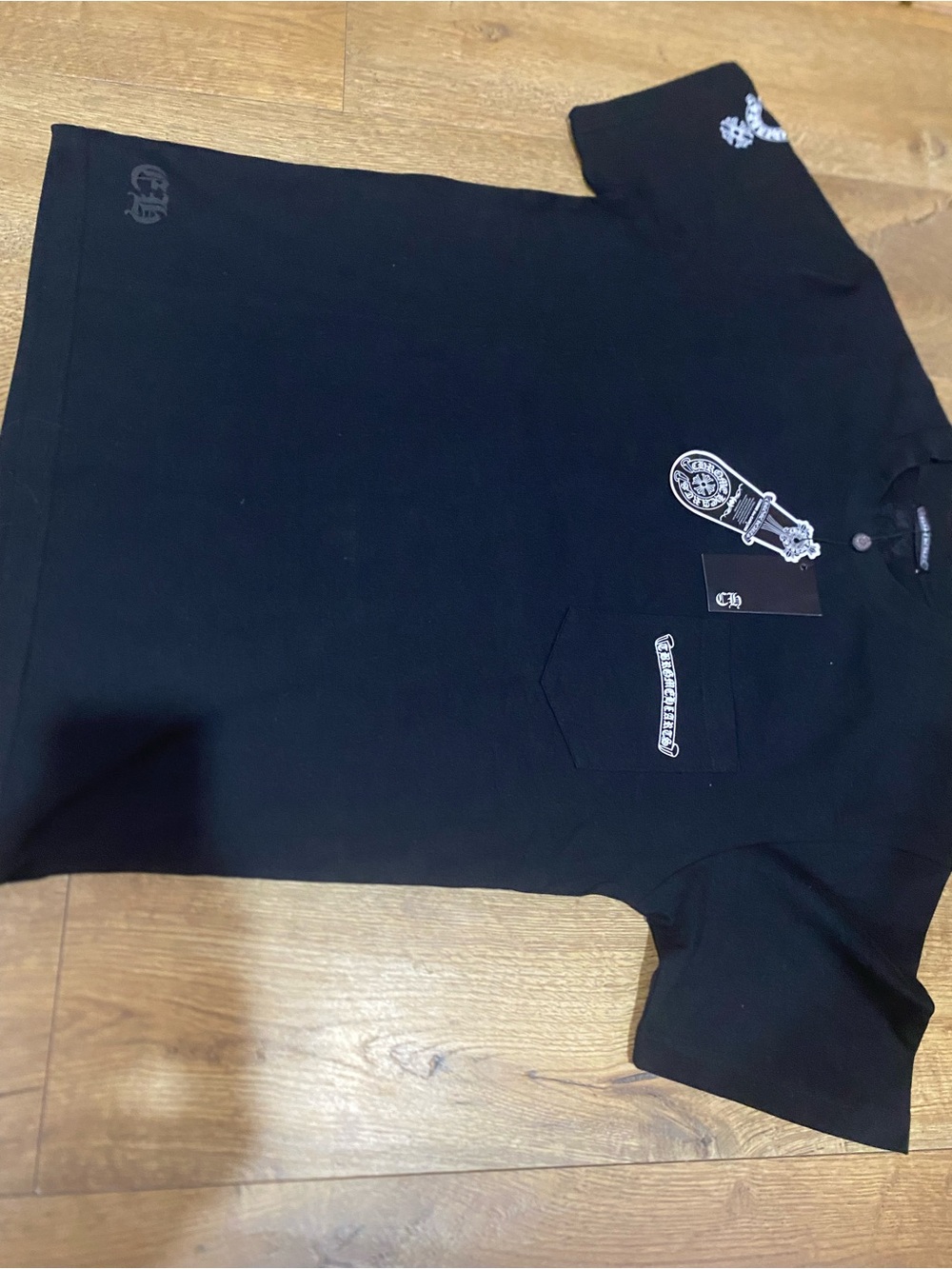 Chrome Hearts Black Short Sleeve with White Logo Accents